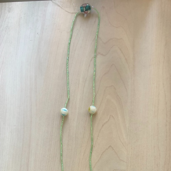 Handmade Seamist Beaded Necklace with Floral Translucent Marble Beads - Picture 2 of 2